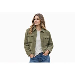 Banana Republic Sherpa Coat Women L Olive Green Faux Shearling Jacket Gorpcore